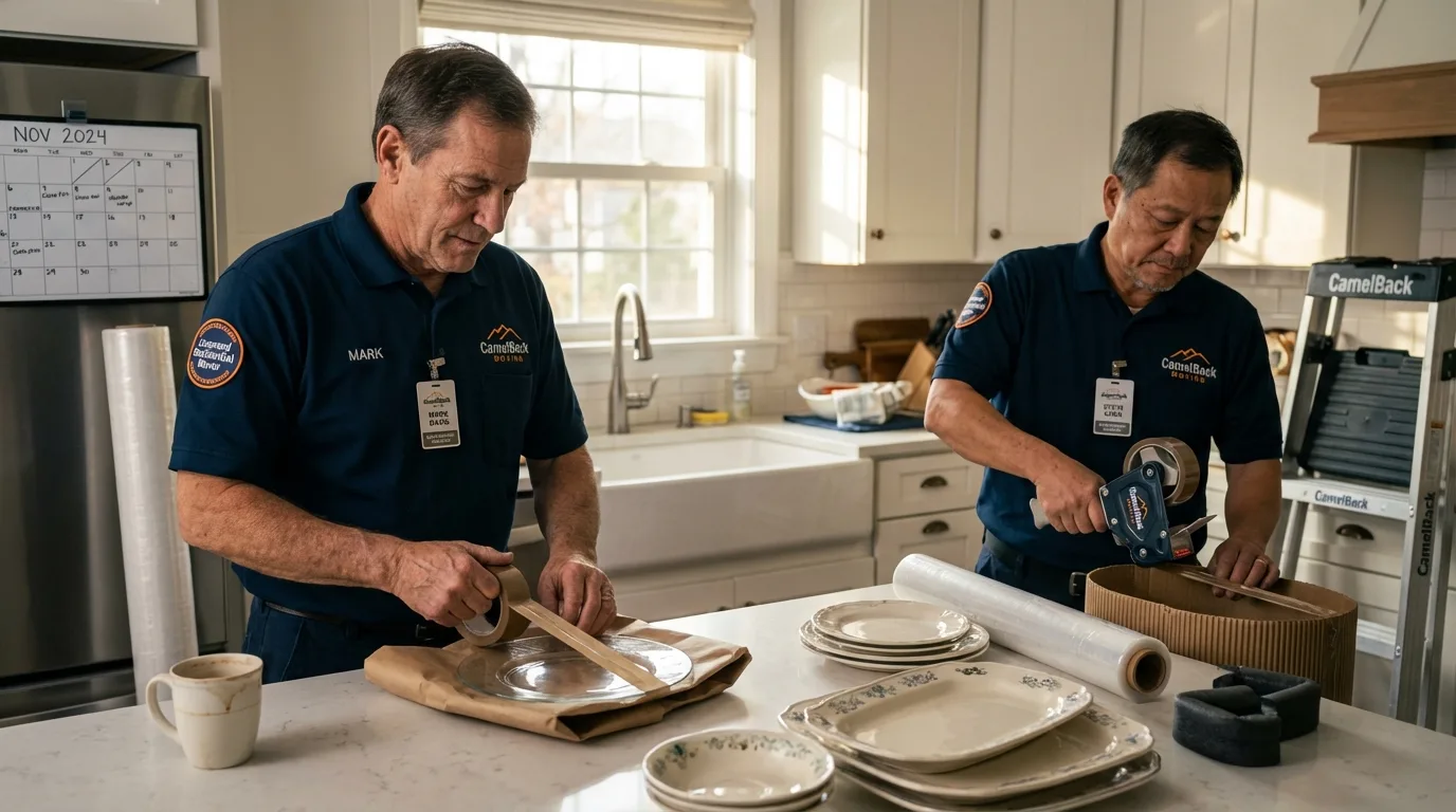 Professional crew packing kitchen dishware in Seymour, CT